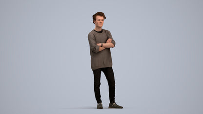 photogrammetry 3D man casual standing, realistic human model archviz FBX, standing pose render