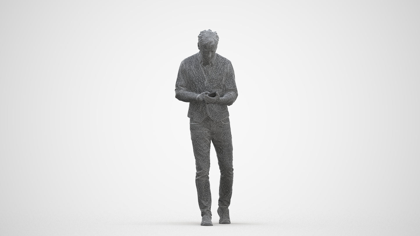 scanned 3D man casual walking, photogrammetry people for Enscape and V-Ray, three-quarter front view render