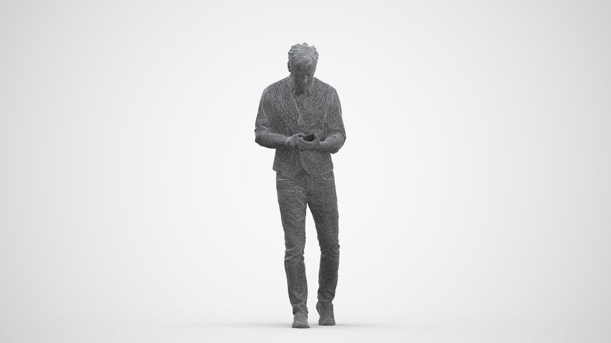 scanned 3D man casual walking, photogrammetry people for Enscape and V-Ray, three-quarter front view render