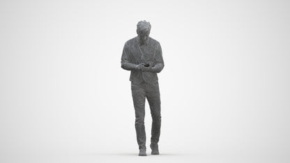 scanned 3D man casual walking, photogrammetry people for Enscape and V-Ray, three-quarter front view render