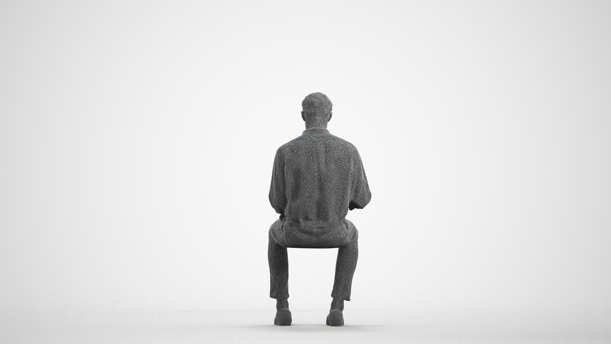 realistic 3D people man casual sitting, render-ready for V-Ray and Corona, FBX OBJ, wireframe front view
