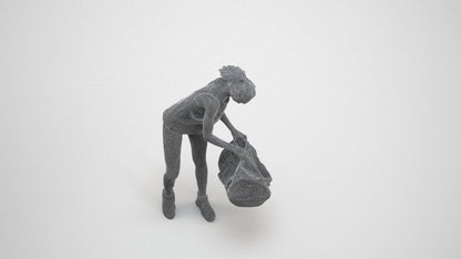 3D human model woman sport, photogrammetry scanned person for archviz, wireframe three-quarter view