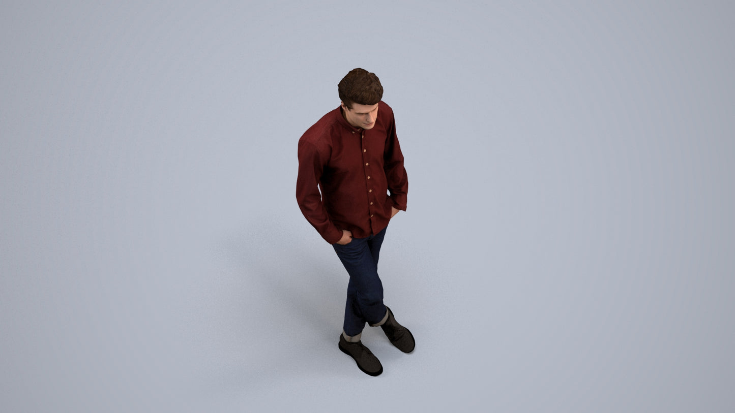 3D people model man casual standing, scanned human for 3ds Max rendering, back view render