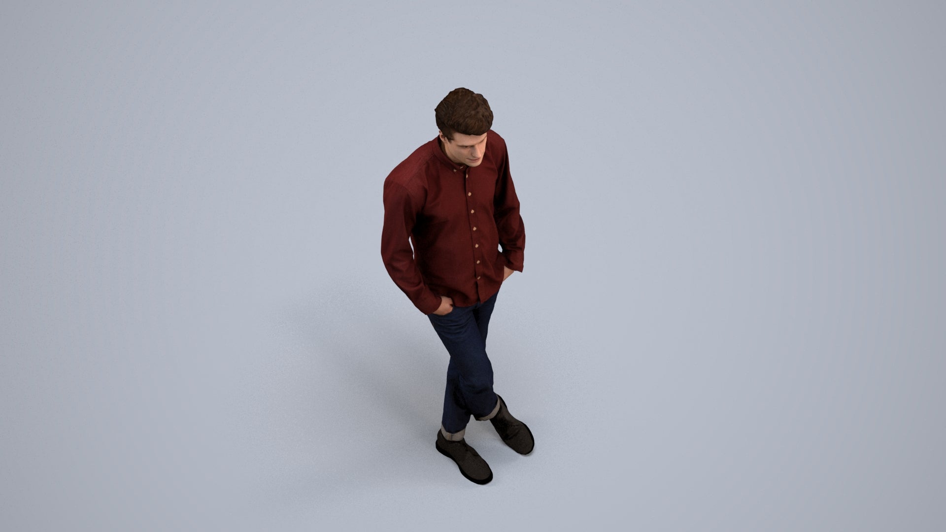 3D people model man casual standing, scanned human for 3ds Max rendering, back view render