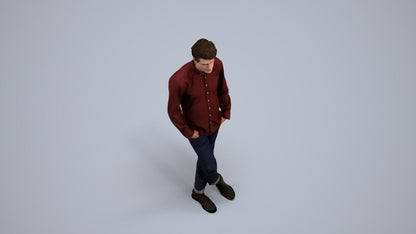 3D people model man casual standing, scanned human for 3ds Max rendering, back view render