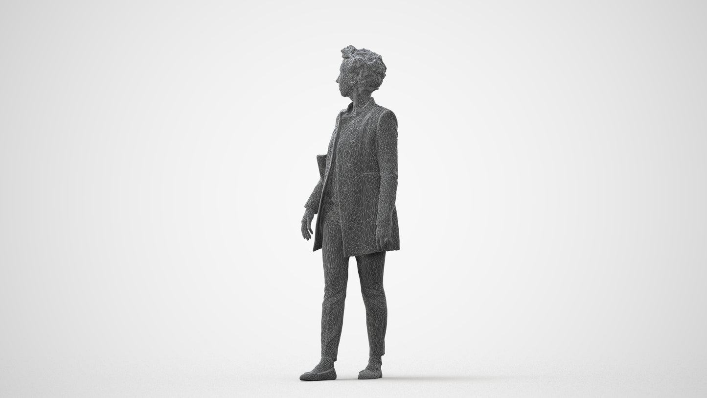 3D human model woman business walking, photogrammetry scanned person for archviz, square thumbnail
