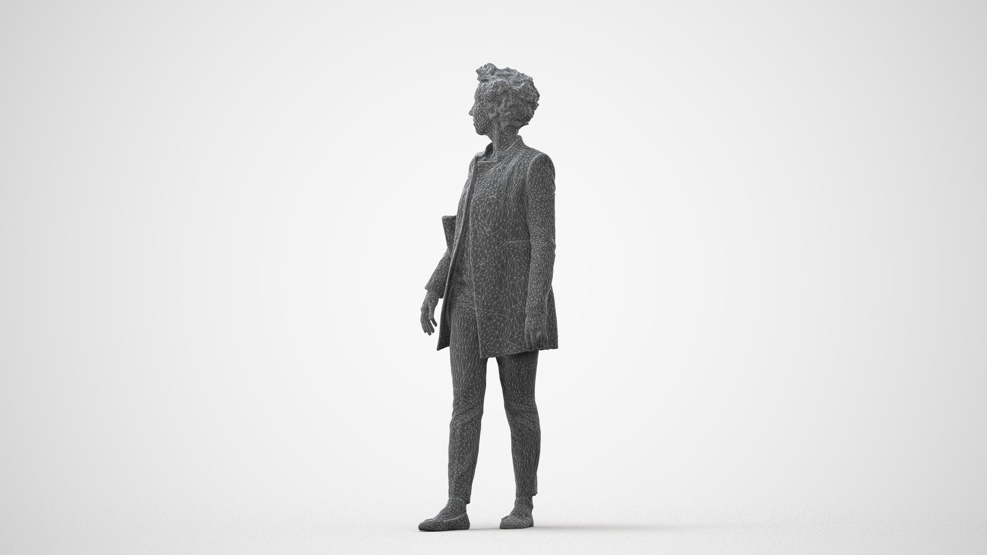 3D human model woman business walking, photogrammetry scanned person for archviz, square thumbnail