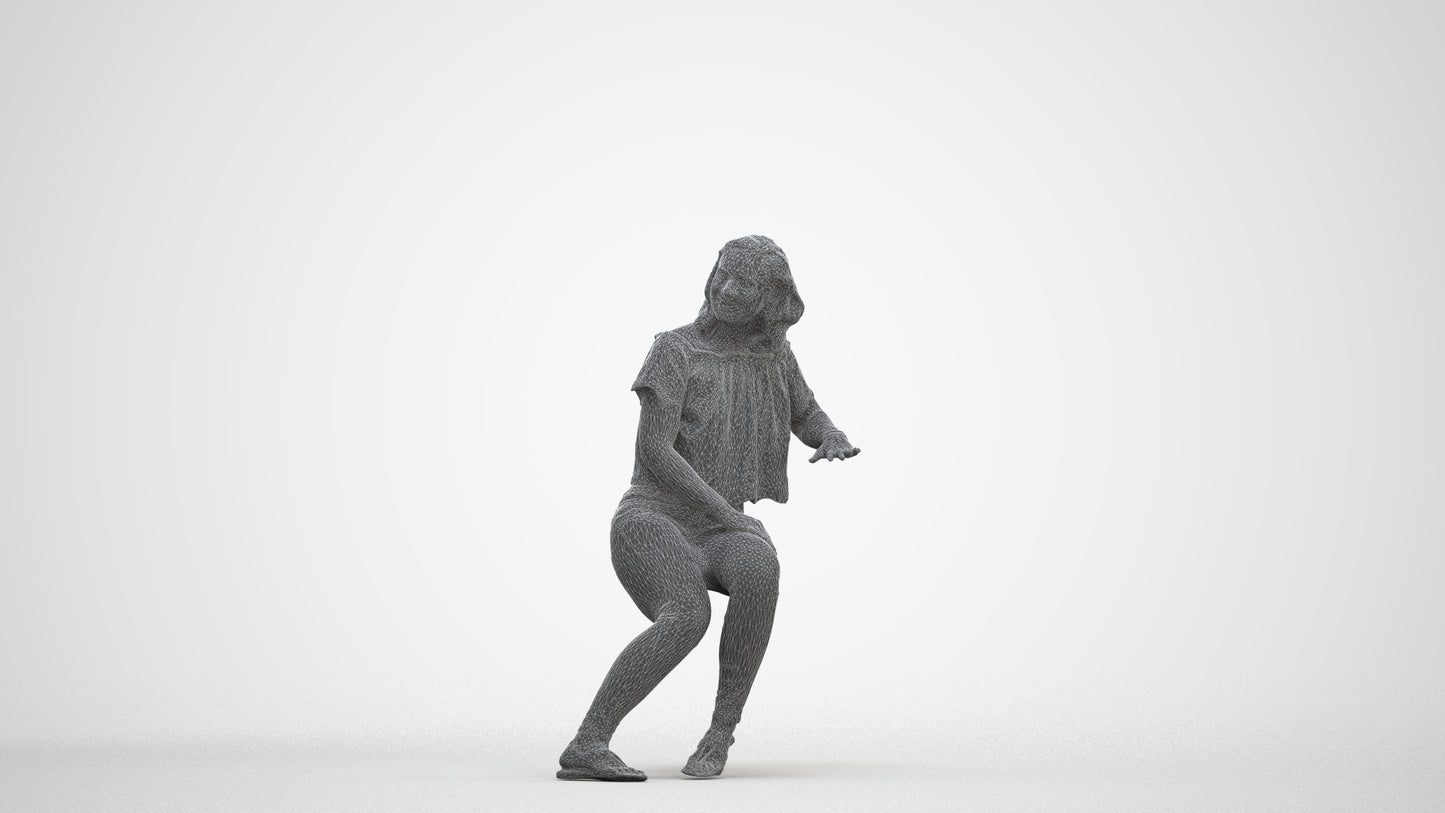 realistic 3D people woman casual sitting, render-ready for V-Ray and Corona, FBX OBJ, three-quarter front view render