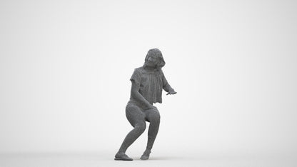 realistic 3D people woman casual sitting, render-ready for V-Ray and Corona, FBX OBJ, three-quarter front view render