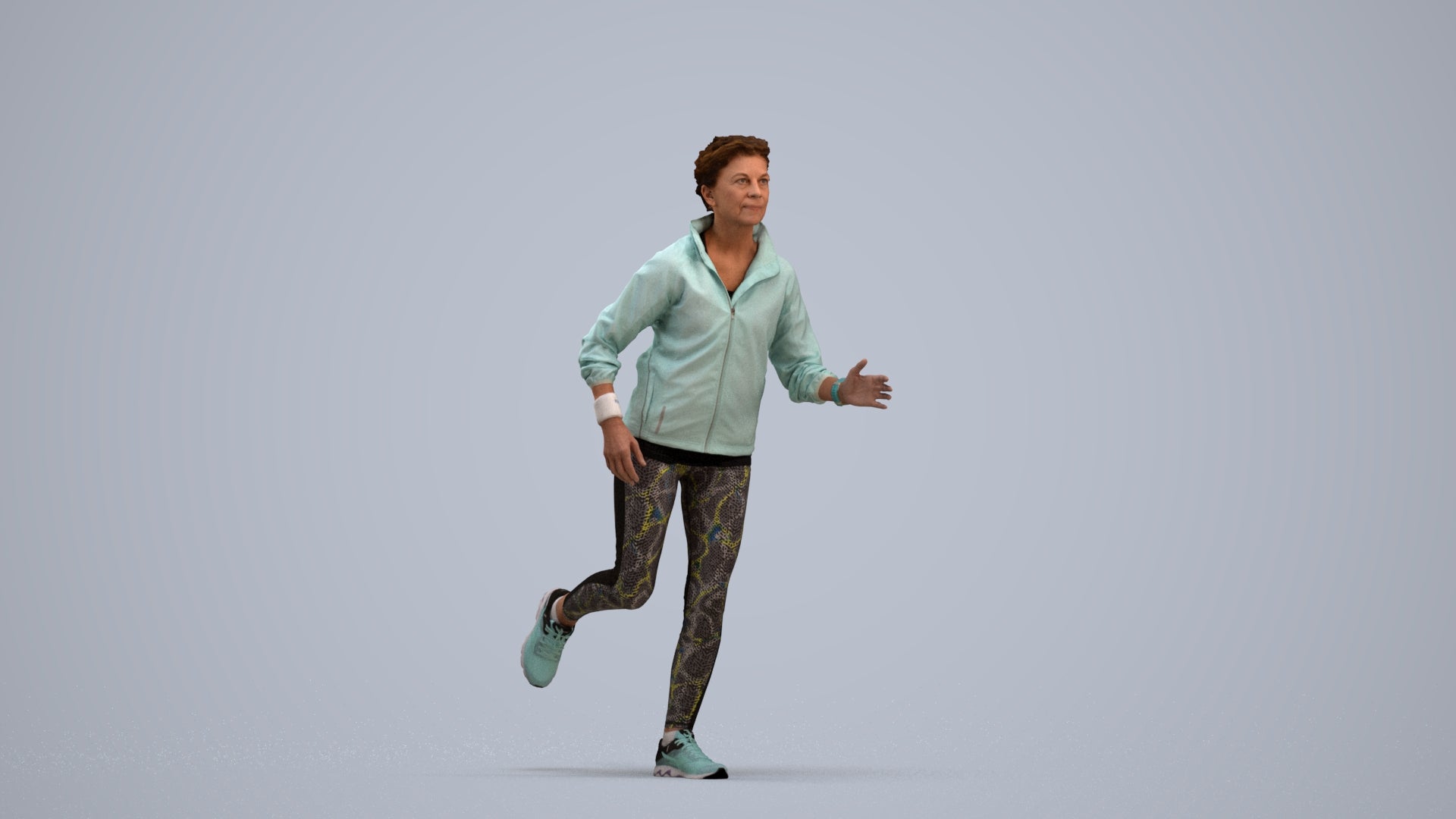 3D human model woman sport, photogrammetry scanned person for archviz, standing pose render