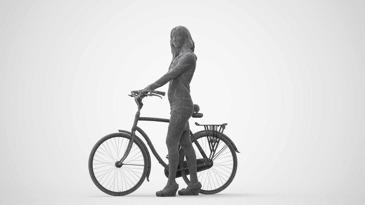 3D people model woman business cycling, scanned human for 3ds Max rendering, square thumbnail