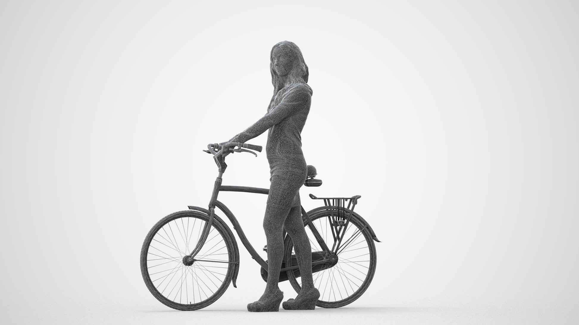 3D people model woman business cycling, scanned human for 3ds Max rendering, square thumbnail