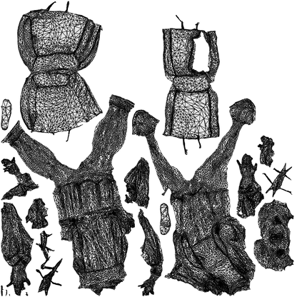 3D scanned woman shopping casual, photorealistic archviz people for Enscape and SketchUp, wireframe top-down view