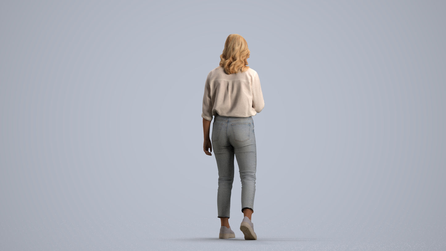 scanned 3D woman casual walking, photogrammetry people for Enscape and V-Ray, front view render