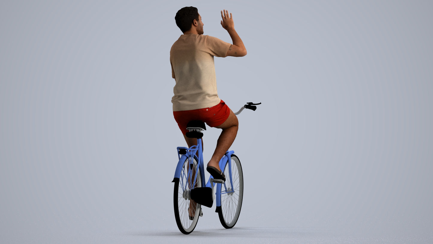 realistic 3D human man casual cycling, archviz people FBX OBJ for Blender, front view render