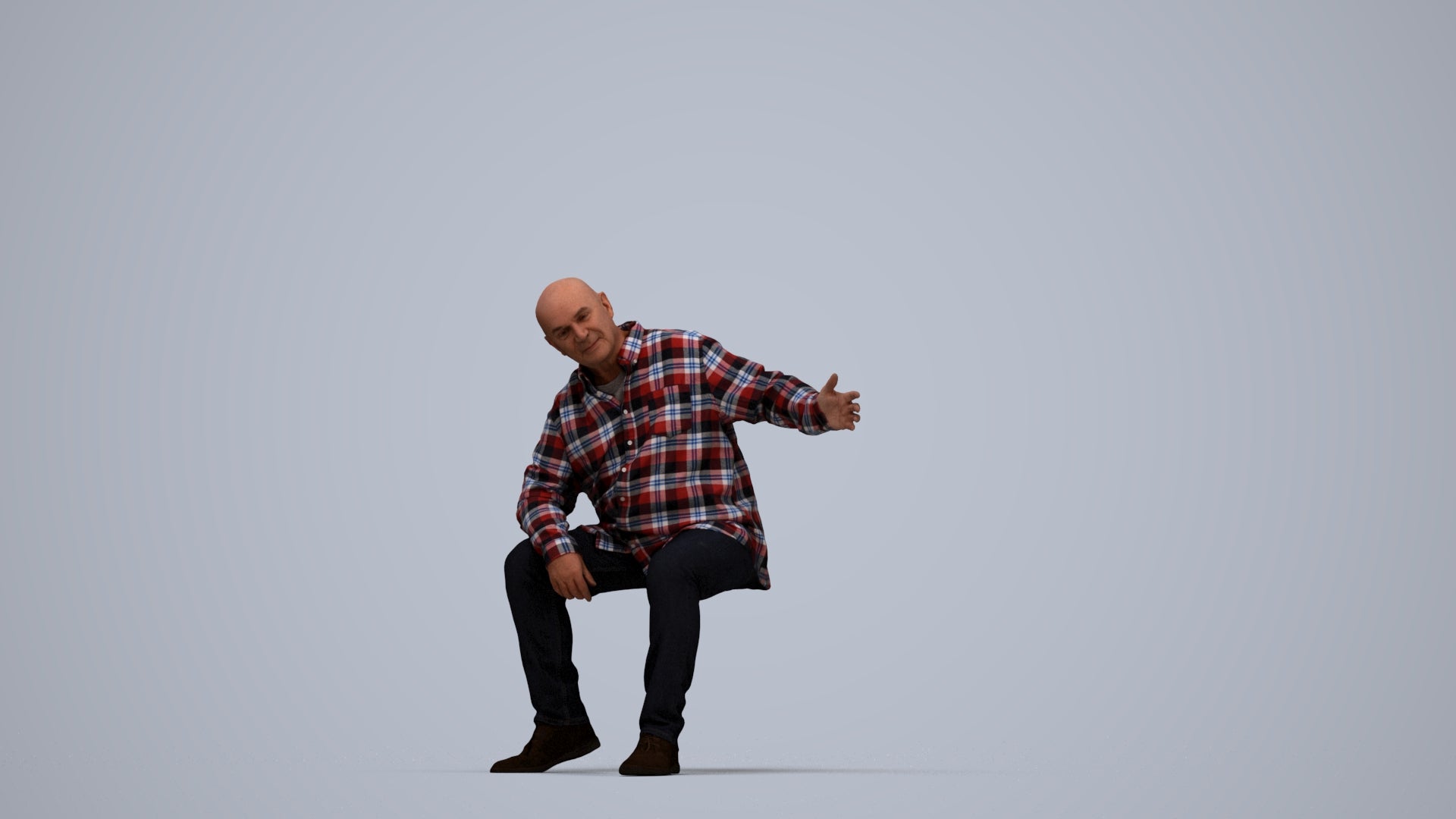 scanned 3D senior man casual sitting, photogrammetry people for Enscape and V-Ray, top-down view render