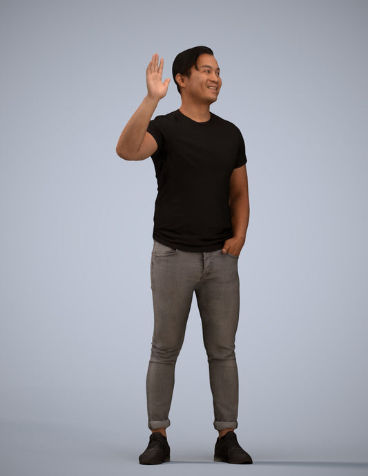 scanned 3D man casual standing, photogrammetry people for Enscape and V-Ray