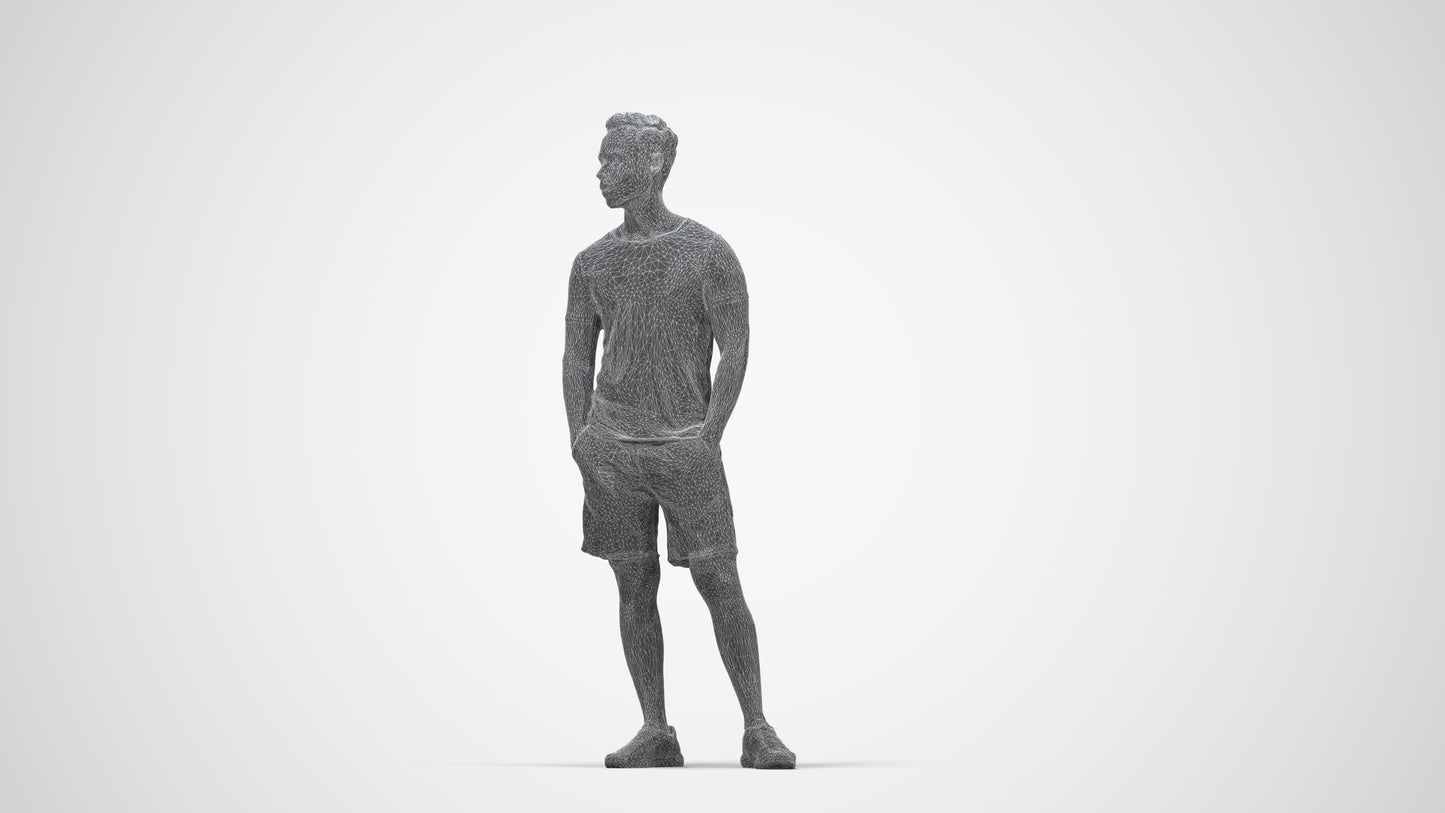 3D people model man casual standing, scanned human for 3ds Max rendering, wireframe back view