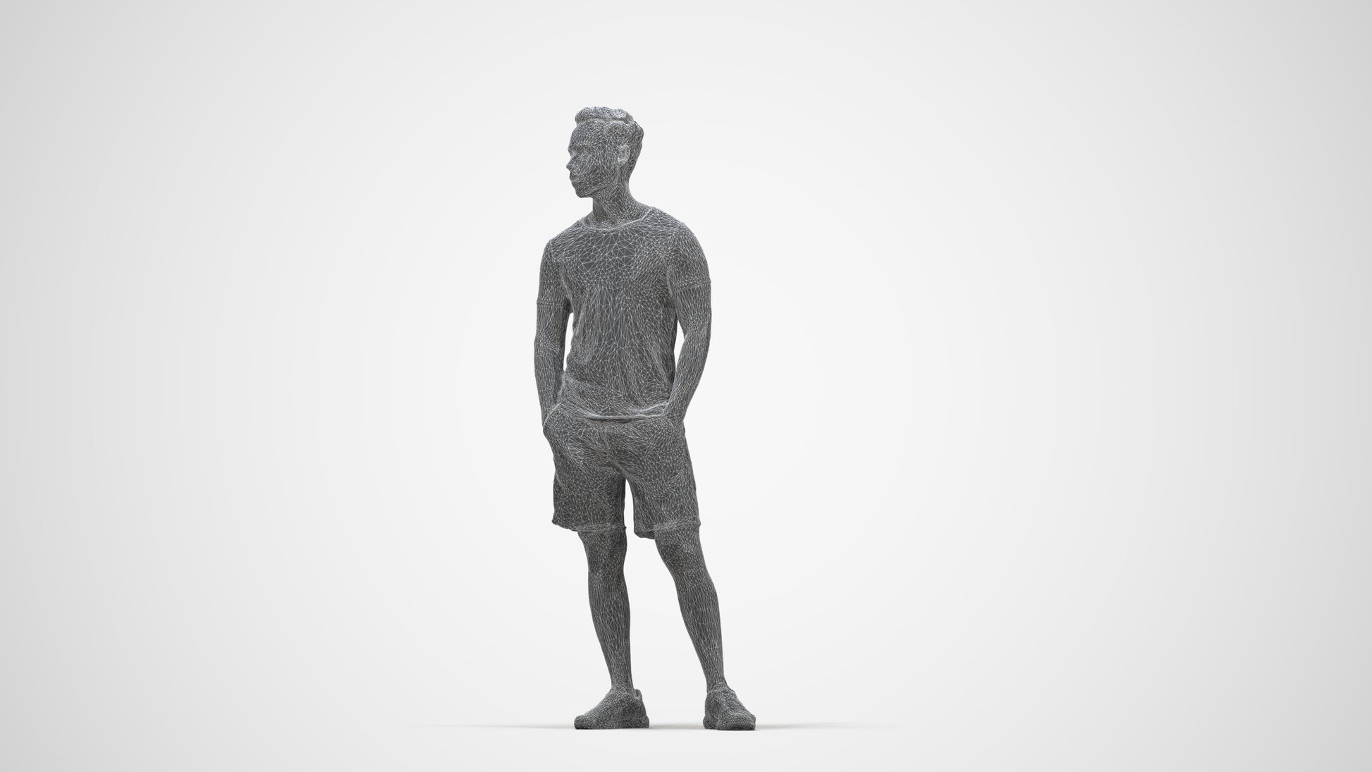 3D people model man casual standing, scanned human for 3ds Max rendering, wireframe back view