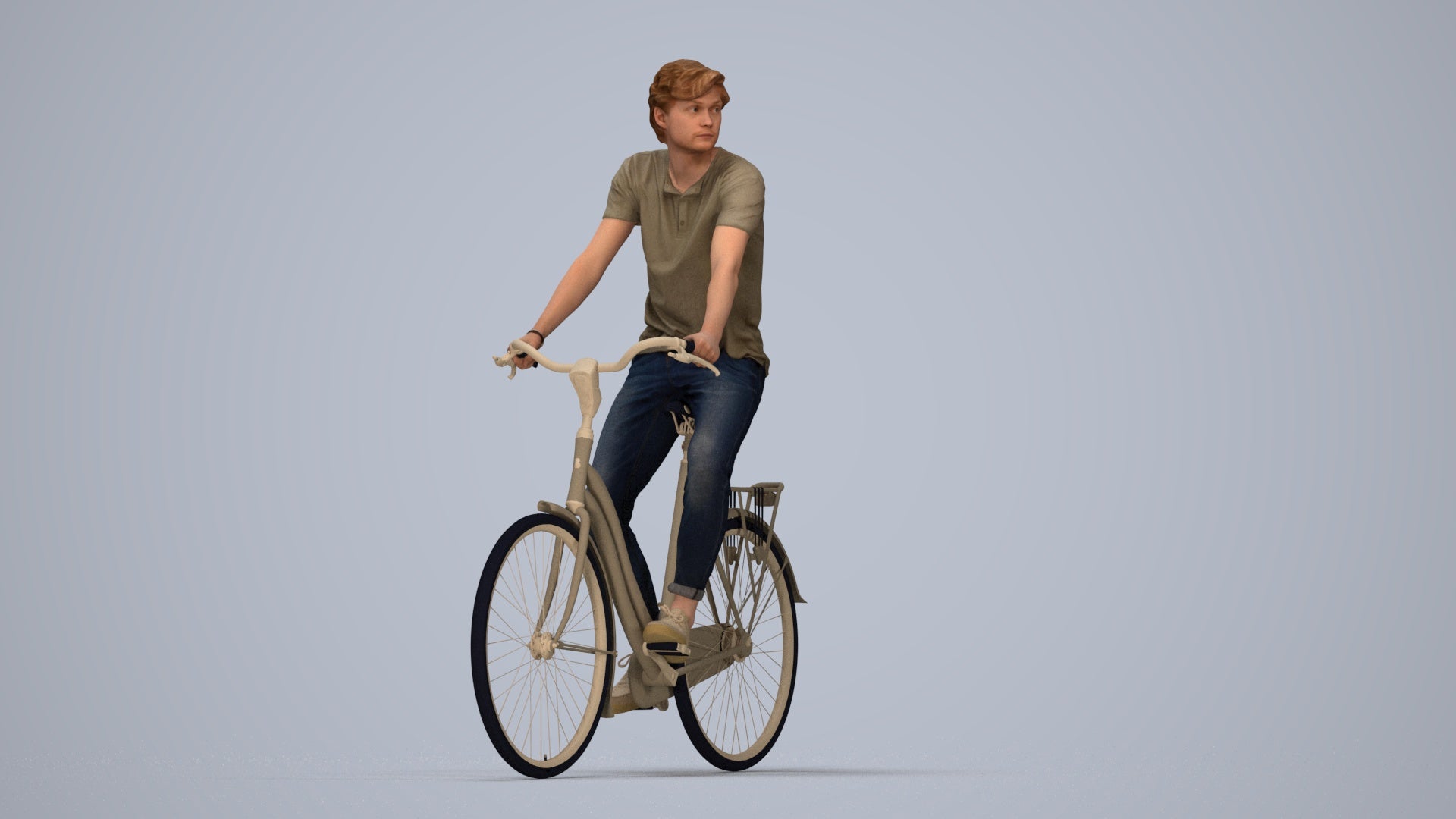 realistic 3D man casual cycling, scanned archviz people for Blender and 3ds Max, top-down view render
