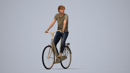 realistic 3D man casual cycling, scanned archviz people for Blender and 3ds Max, top-down view render
