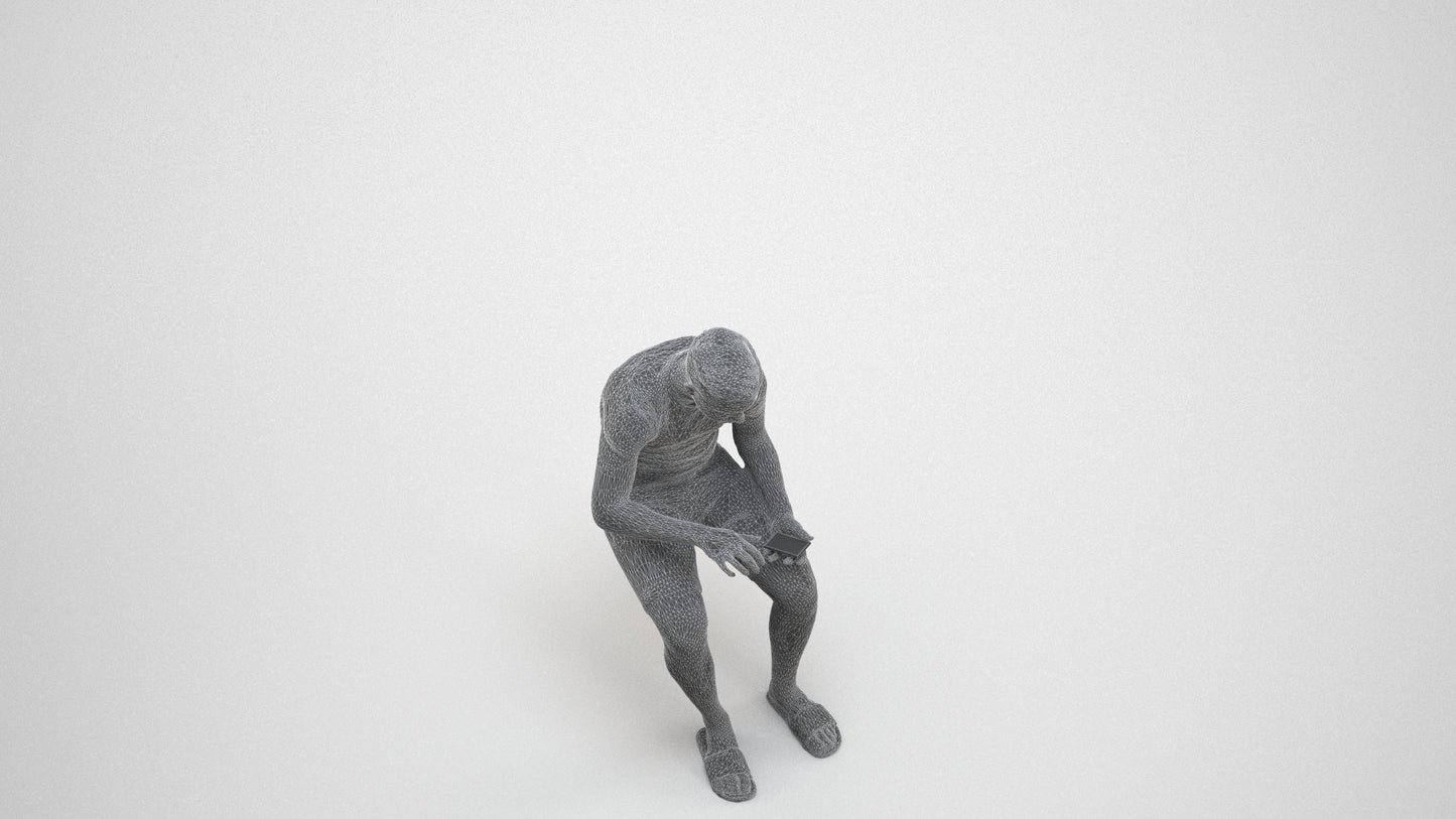3D human model boy casual kids, photogrammetry scanned person for archviz, wireframe three-quarter view