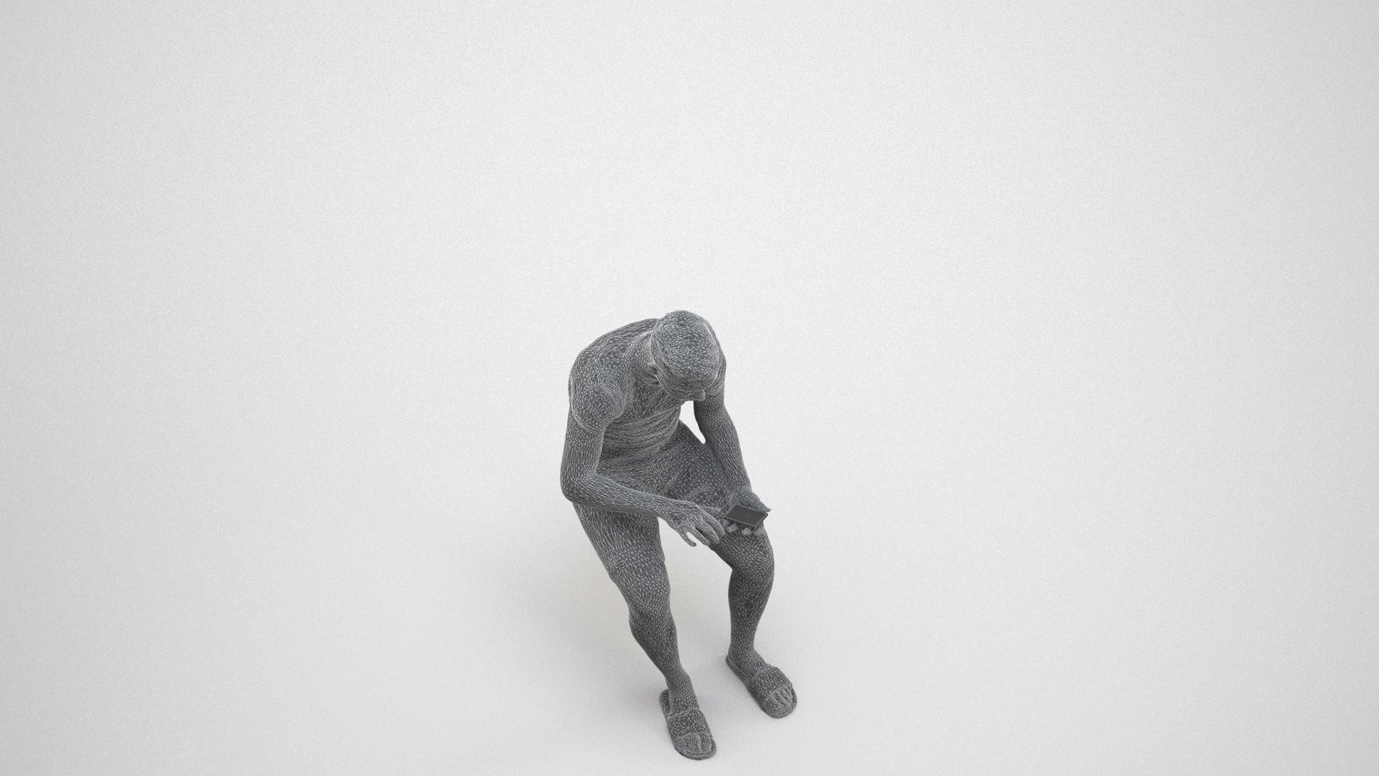 3D human model boy casual kids, photogrammetry scanned person for archviz, wireframe three-quarter view