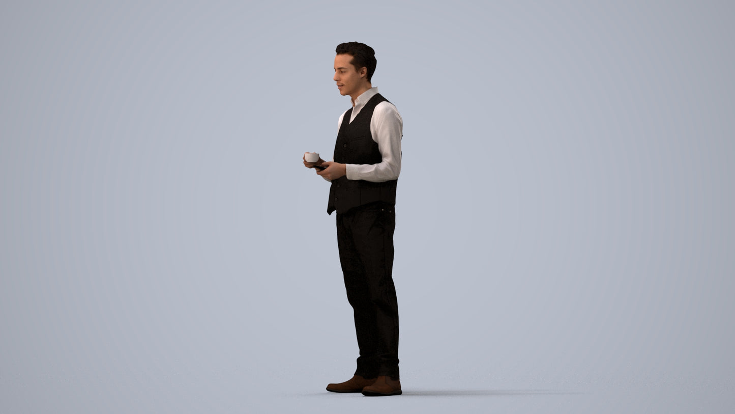 3D scanned man hospitality, photorealistic archviz people for Enscape and SketchUp, three-quarter view render