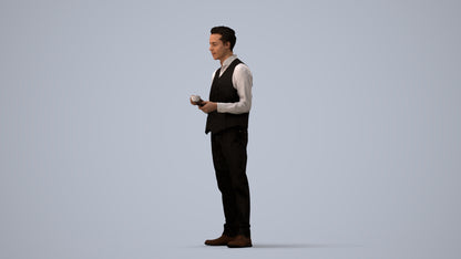 3D scanned man hospitality, photorealistic archviz people for Enscape and SketchUp, three-quarter view render