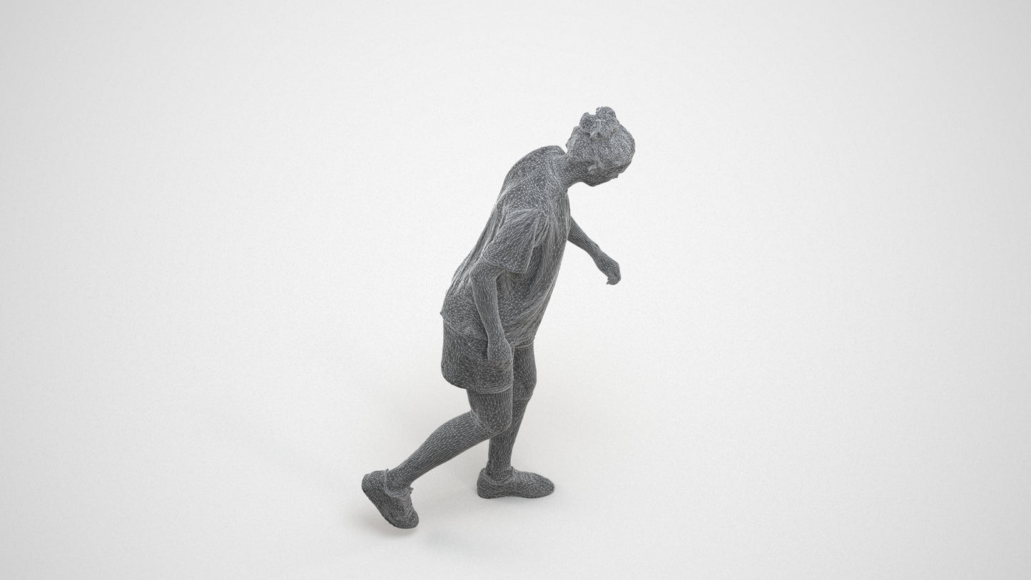 scanned 3D woman sport, photogrammetry people for Enscape and V-Ray, wireframe three-quarter view
