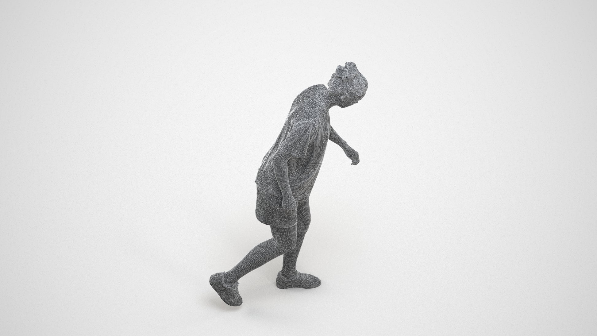 scanned 3D woman sport, photogrammetry people for Enscape and V-Ray, wireframe three-quarter view