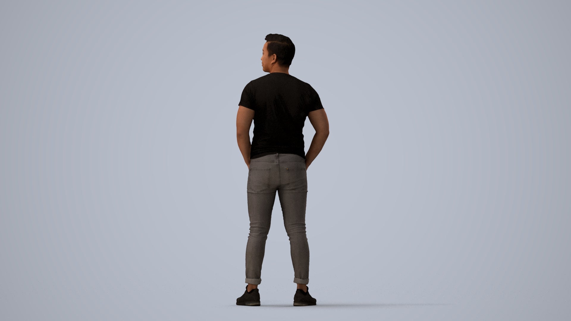 3D people model man casual standing, scanned human for 3ds Max rendering, three-quarter view render