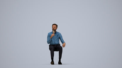3D human model man business sitting, photogrammetry scanned person for archviz, top-down view render
