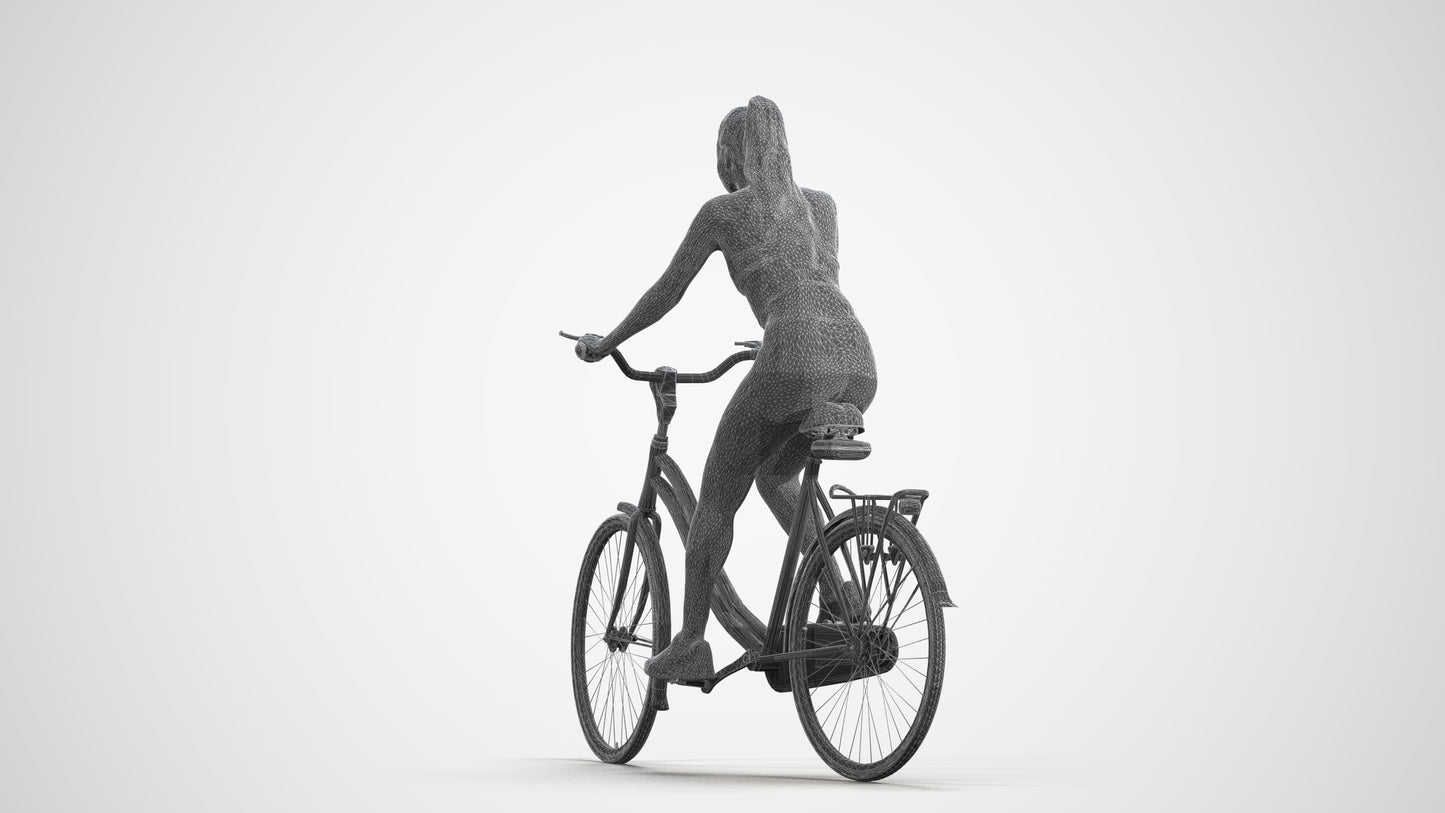 realistic 3D people woman sport cycling, render-ready for V-Ray and Corona, FBX OBJ, wireframe front view