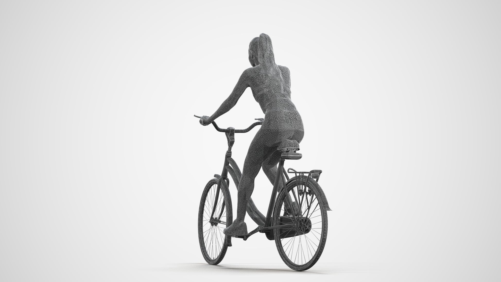 realistic 3D people woman sport cycling, render-ready for V-Ray and Corona, FBX OBJ, wireframe front view