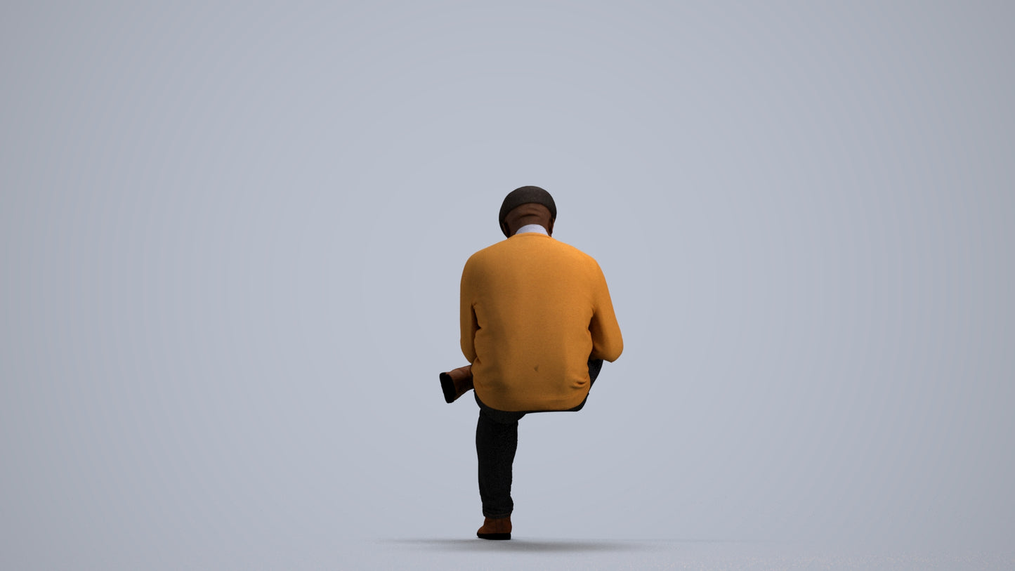 realistic 3D human man casual sitting, archviz people FBX OBJ for Blender, front view render