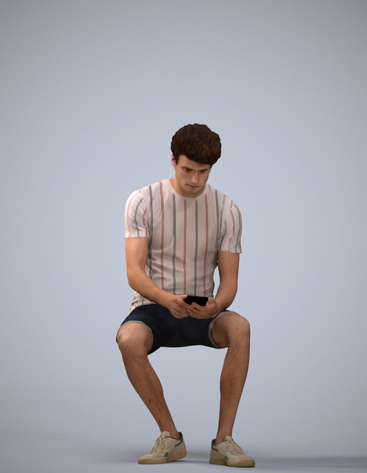 realistic 3D man casual sitting, scanned archviz people for Blender and 3ds Max