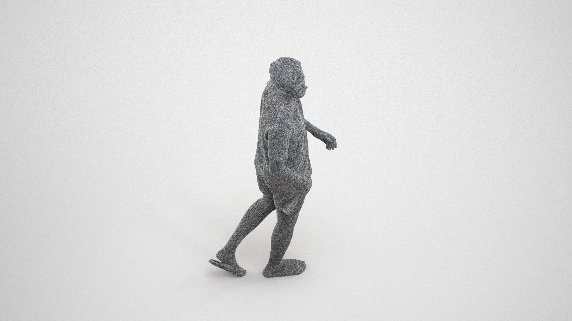 3D scanned man walking casual, photorealistic archviz people for Enscape and SketchUp, wireframe three-quarter view