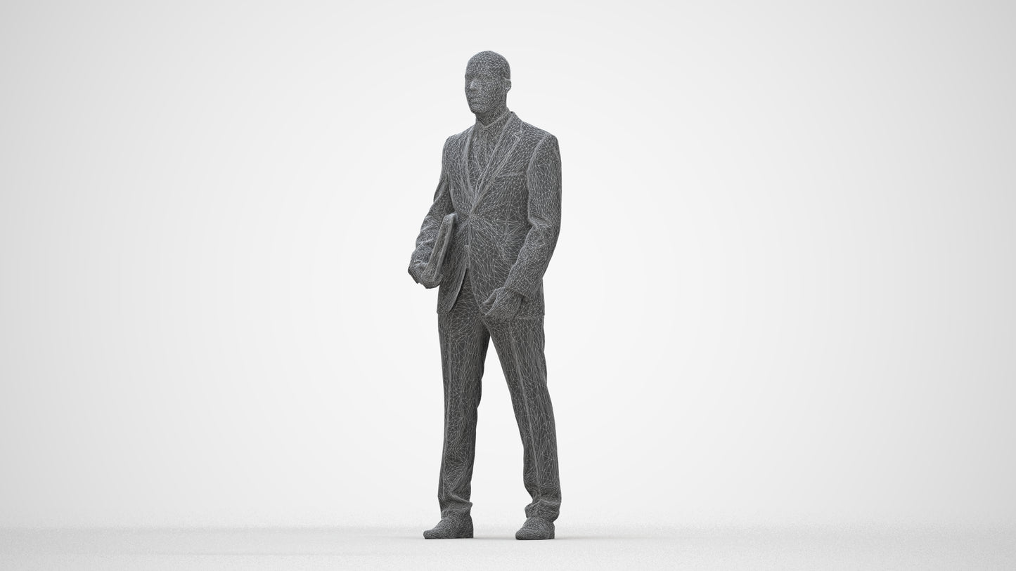 scanned 3D man business, photogrammetry people for Enscape and V-Ray, wireframe back view