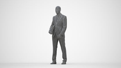 scanned 3D man business, photogrammetry people for Enscape and V-Ray, wireframe back view