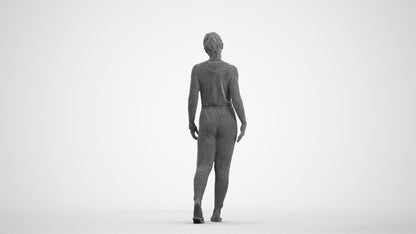 3D human model woman casual walking, photogrammetry scanned person for archviz, wireframe front view