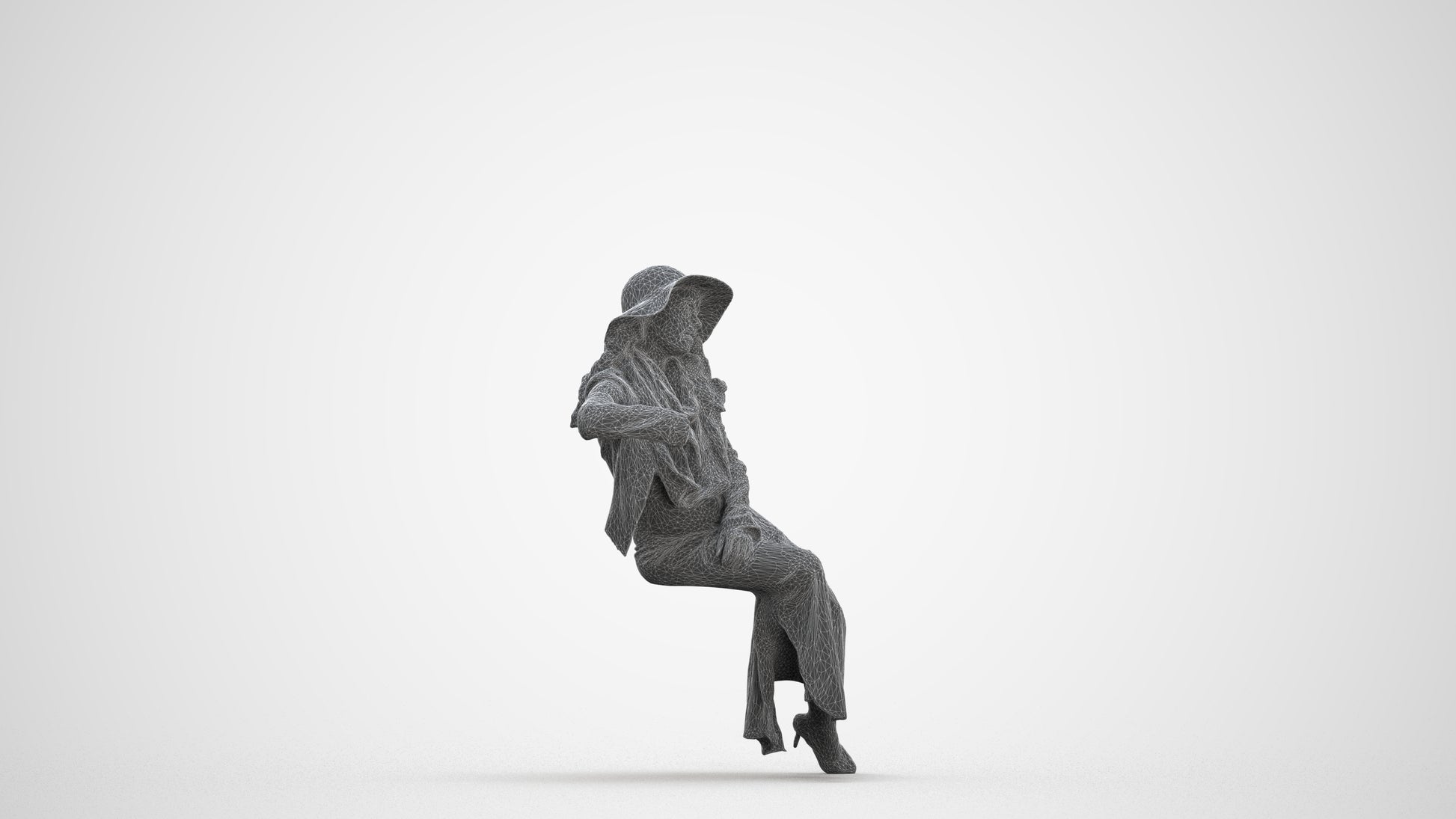 realistic 3D woman casual sitting, scanned archviz people for Blender and 3ds Max, three-quarter front view render