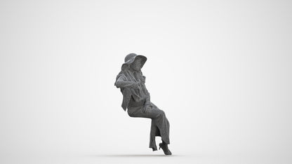 realistic 3D woman casual sitting, scanned archviz people for Blender and 3ds Max, three-quarter front view render