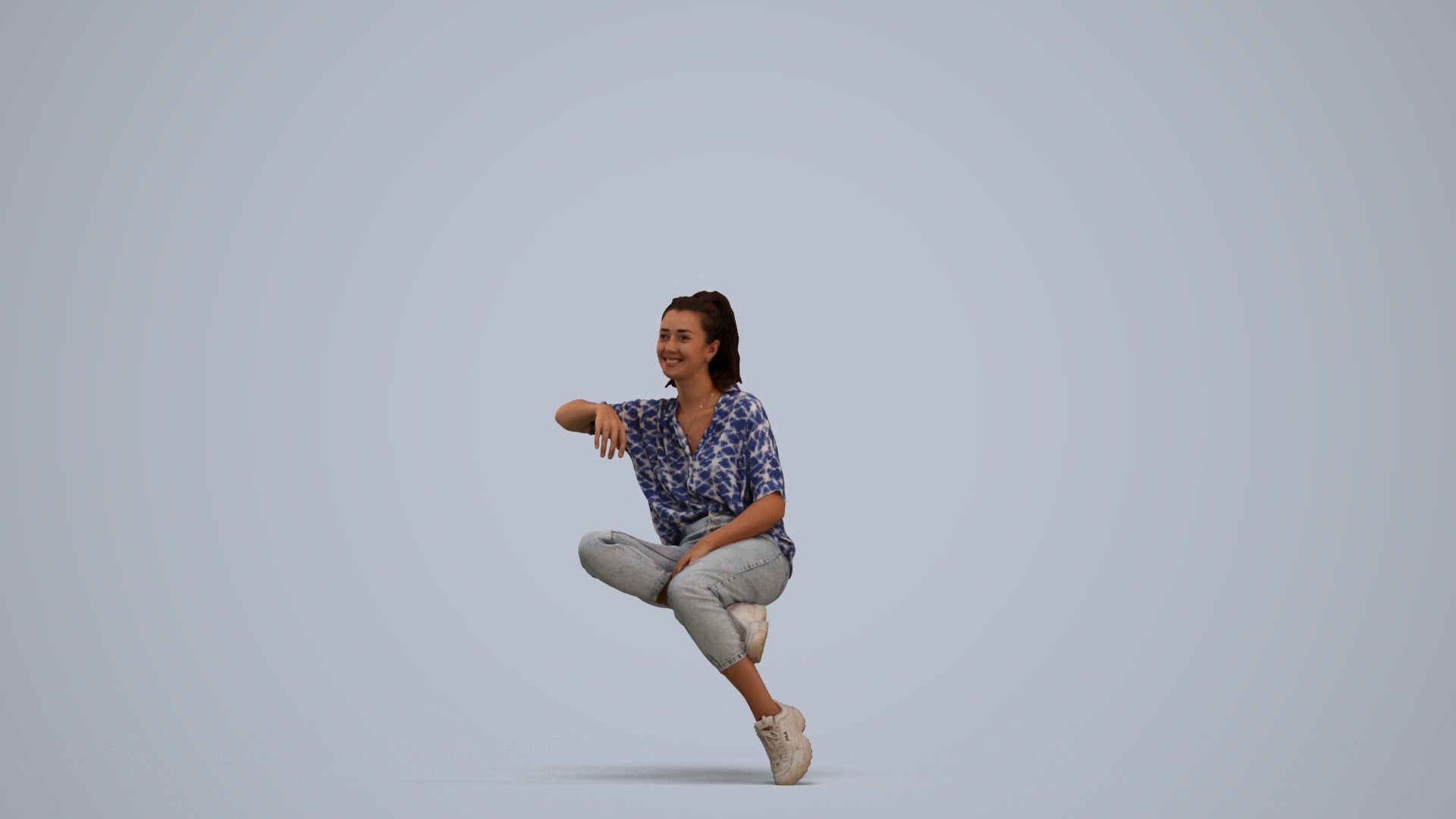scanned 3D woman casual sitting, photogrammetry people for Enscape and V-Ray, standing pose render