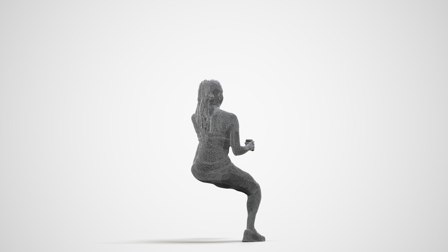 scanned 3D woman sport, photogrammetry people for Enscape and V-Ray, wireframe side view