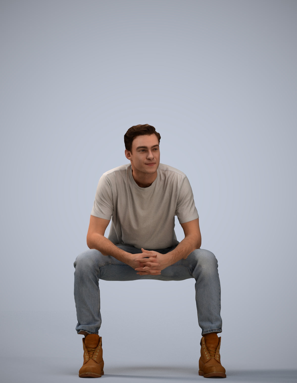 scanned 3D man casual sitting, photogrammetry people for Enscape and V-Ray