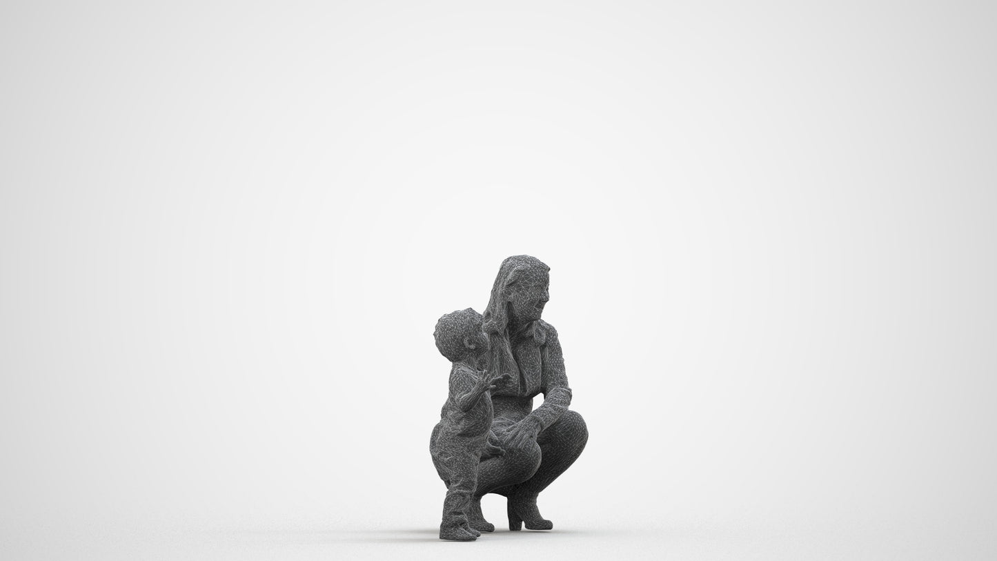 scanned 3D girl casual kids, photogrammetry people for Enscape and V-Ray, wireframe side view