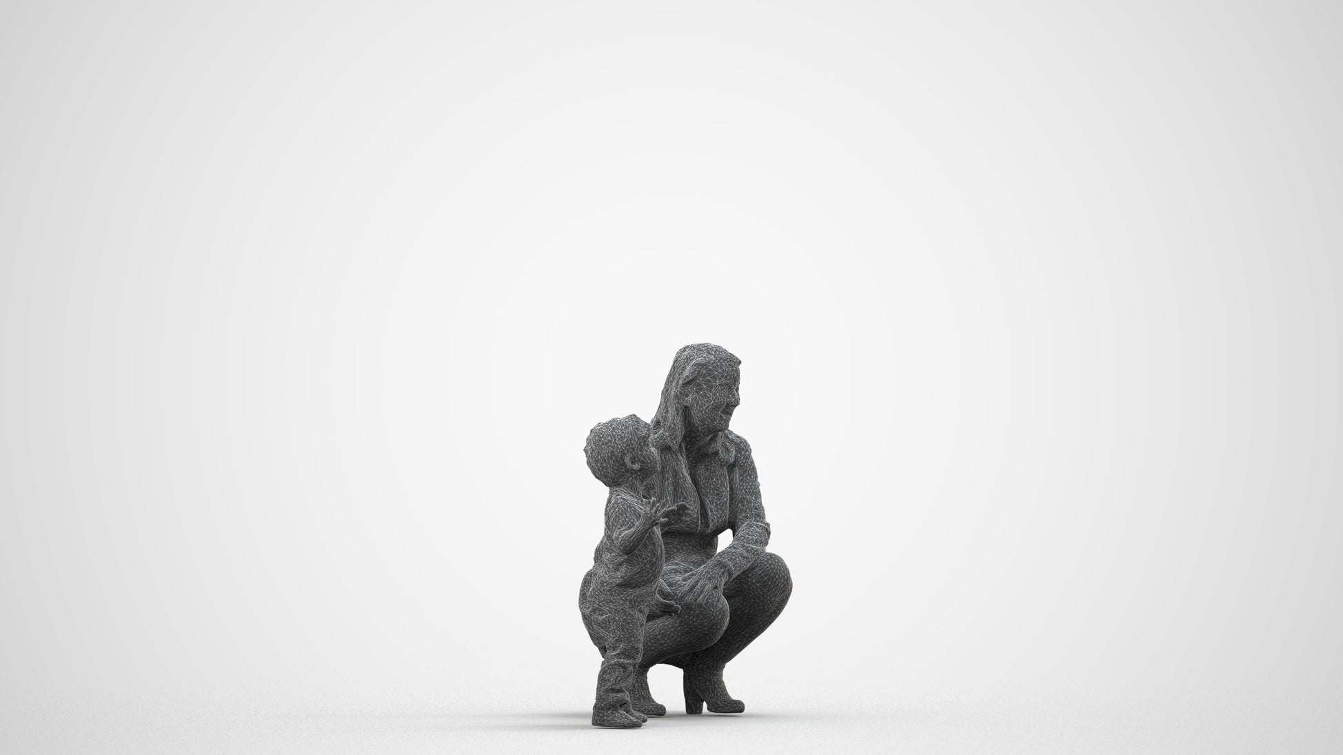 scanned 3D girl casual kids, photogrammetry people for Enscape and V-Ray, wireframe side view