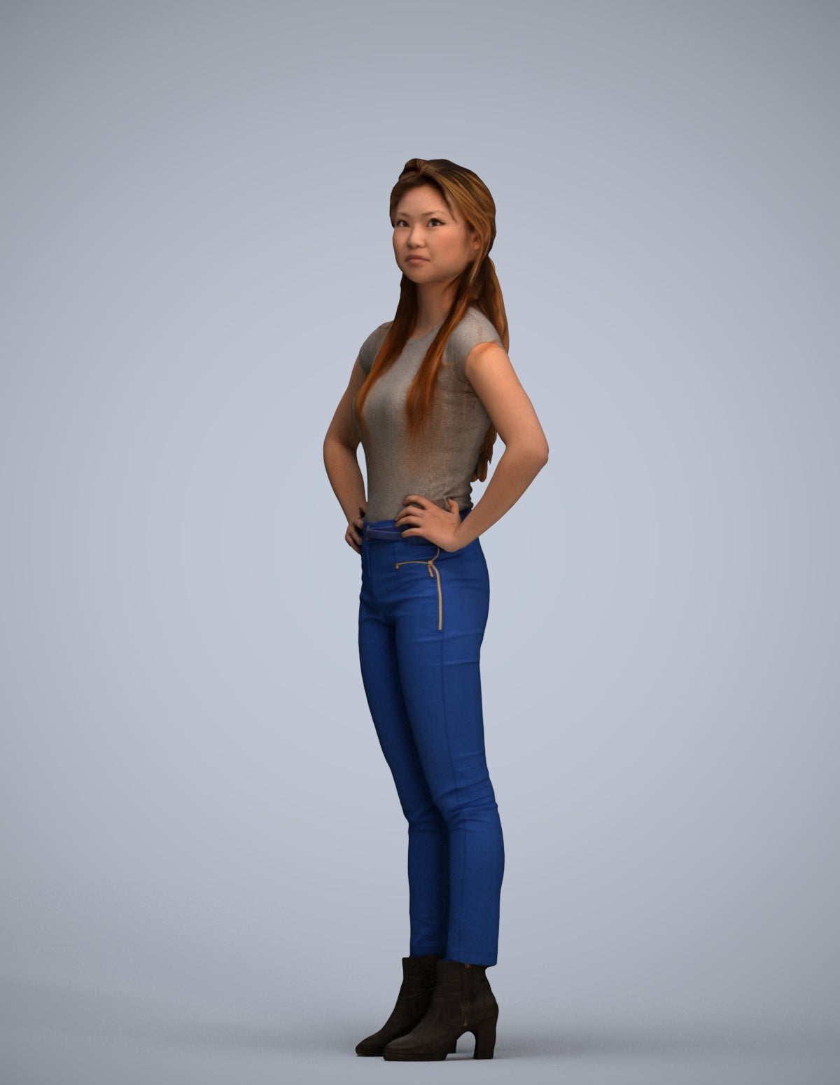 scanned 3D woman casual standing, photogrammetry people for Enscape and V-Ray