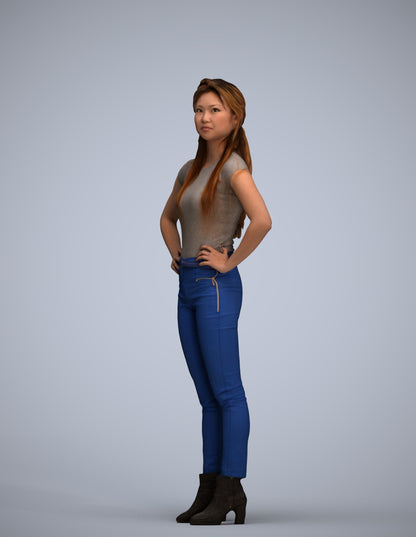 scanned 3D woman casual standing, photogrammetry people for Enscape and V-Ray